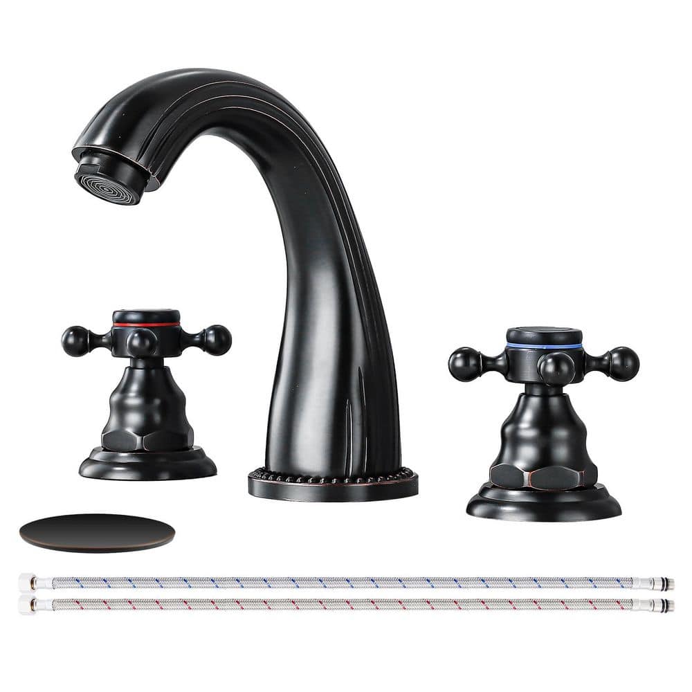 Double Handles 8 in. Widespread Bathroom Faucet 3-Hole Sink Faucet with Pop-Up Drain in Oil Rubbed Bronze price history on PriceWatchPro