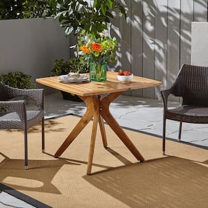 Stamford Teak Brown Square Wood Outdoor Dining Table with X Base