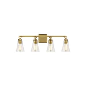 Monterro 30 in. W. 4-Light Burnished Brass Vanity Light with Clear Seeded Glass Shades