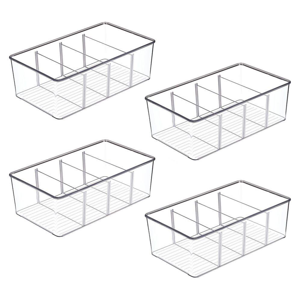 4 Piece Clear Plastic Food Storage Organizer Bins for Pantry Kitchen Fridge Cabinet Organization, 4 Compartment Holder