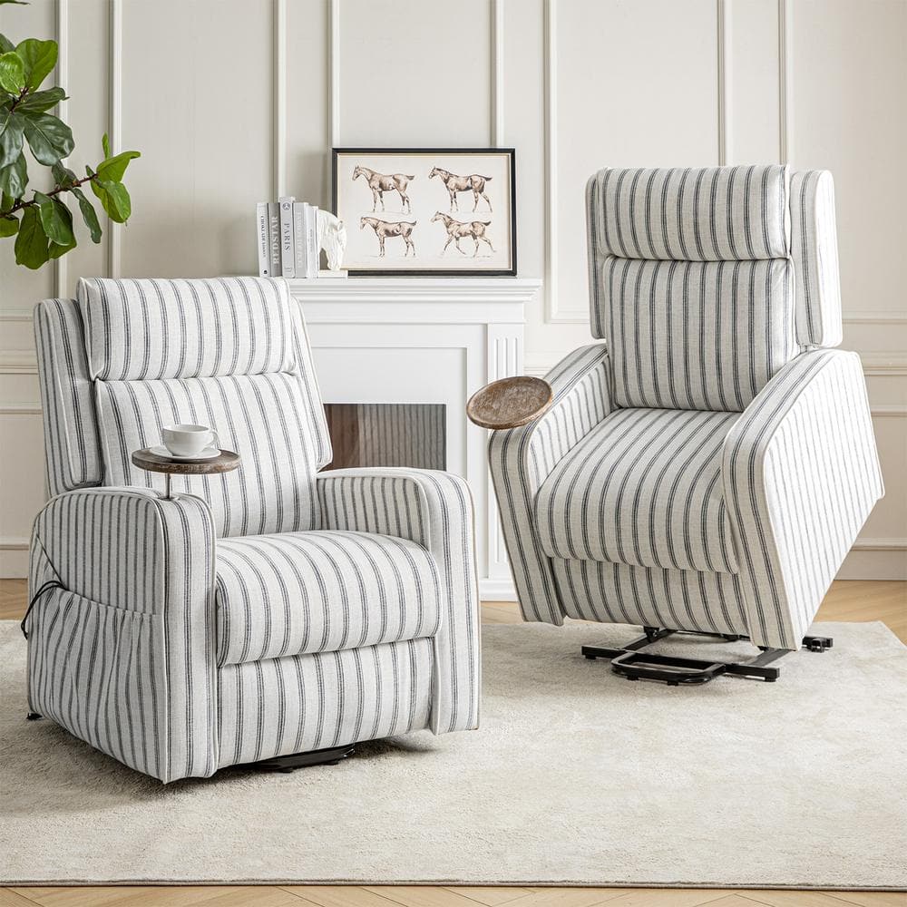 Dan Navy Farmhouse Massage Lift Assist Power Recliner with Solid Wood Tray (Set of 2) price history on PriceWatchPro