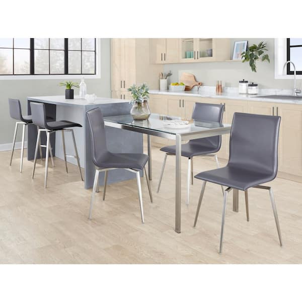 Mara Upholstered 26 in. Stainless Steel and Grey Faux Leather Fixed-Height Counter Stool (Set of 2)