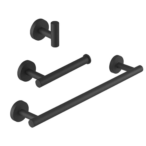 ehablix Bathroom Hardware 3-Piece Bath Hardware Set with Towel Bar, Robe Hook, Toilet Paper Holder in Black