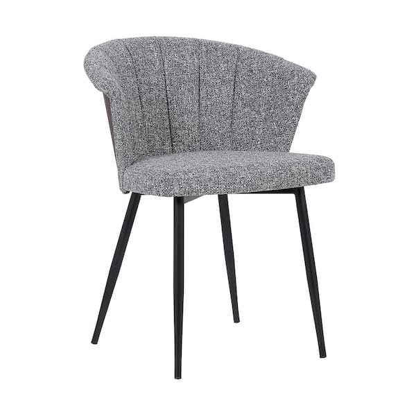 Armen Living Orchid Mid-Century Black Powder Coated with Grey Fabric and Walnut Glazed Back Dining Chair