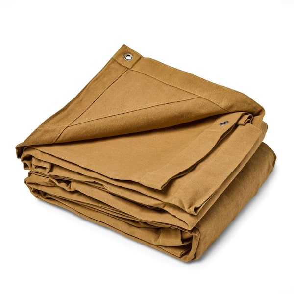 8 ft. x 12 ft. Tan 18 Mil Heavy Duty Industrial Grade Canvas Tarp, Tear-Resistant, Nickel Grommets for Construction Use