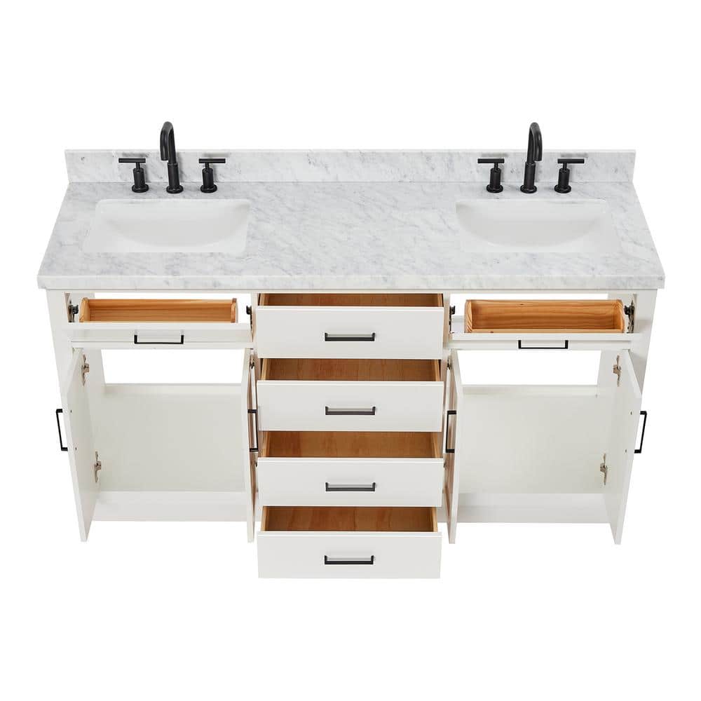 White Marble Top Freestanding Double Vanity with Storage