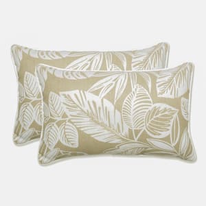 Floral Natural Rectangular Outdoor Lumbar Throw Pillow 2-Pack