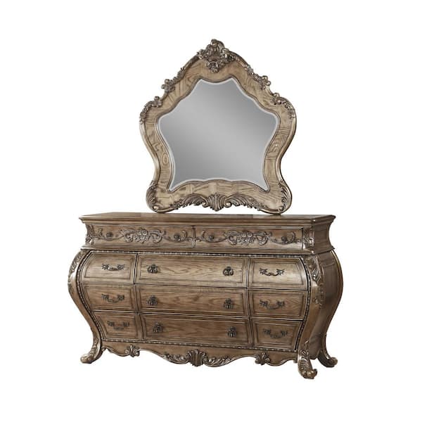 Homeroots Large Irregular Vintage Oak, Vintage Oak Dresser With Mirror