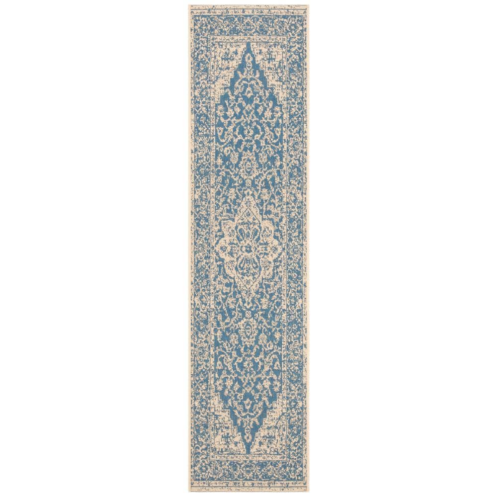 SAFAVIEH Beach House Blue/Cream 2 ft. x 8 ft. Oriental Indoor/Outdoor ...