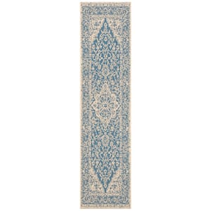 Beach House Blue/Cream 2 ft. x 8 ft. Oriental Indoor/Outdoor Patio  Runner Rug