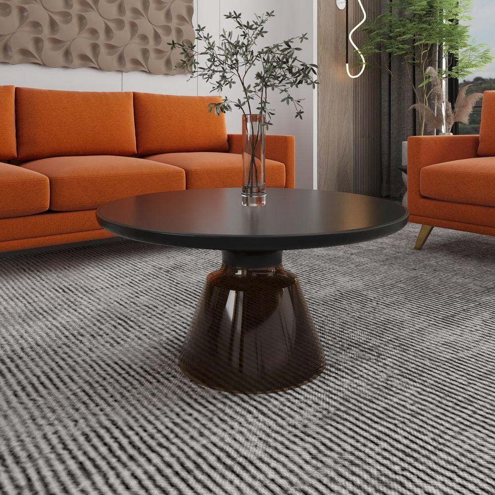 Leisuremod 30 in. Round Coffee Table Glass Tabletop with Gold Iron Rim ...