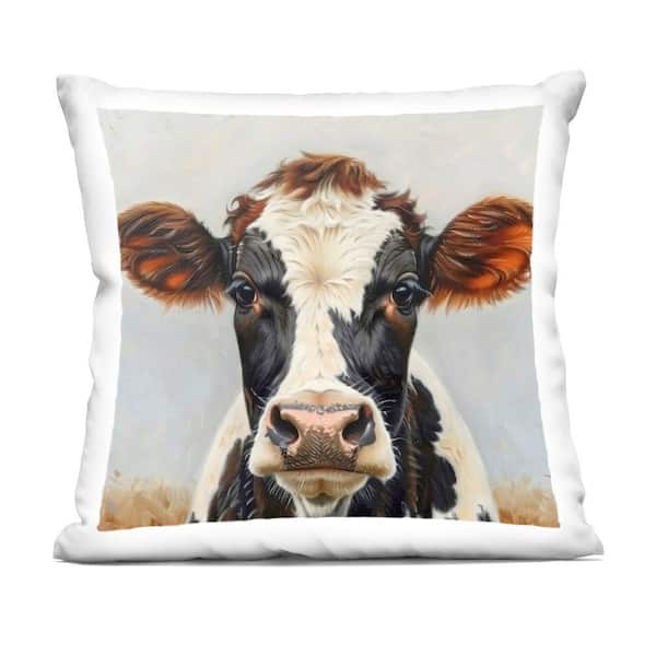 Stupell Industries Stoic Cow Gaze Portrait Black Print Polyester 18 in. X 18in. Throw Pillow