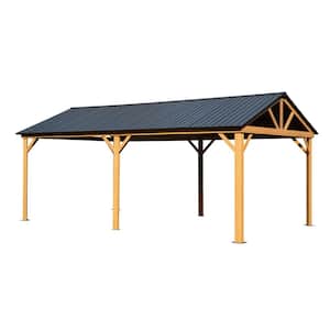 12 ft. x 20 ft. Outdoor Gazebo Galvanized Steel Gable Roof & Wood Grain Aluminum Frame