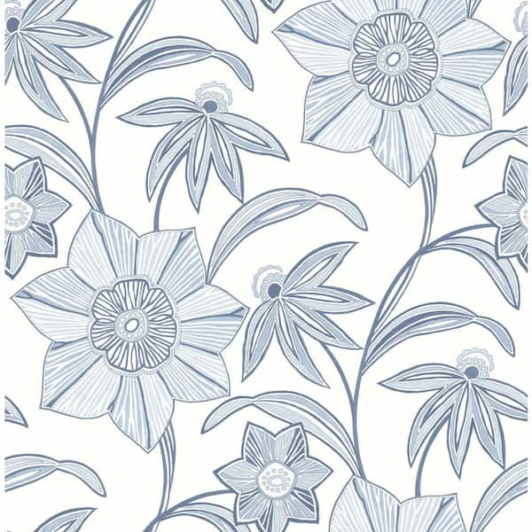 A-Street Prints Star Flower Blue Floral Trail Wallpaper