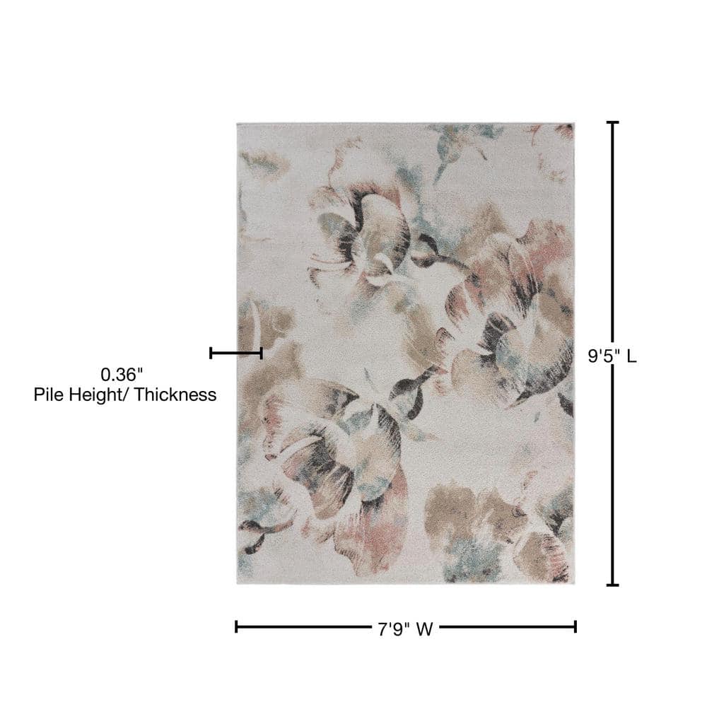 Blue Floral Synthetic Stain-Resistant 8' x 10' Area Rug