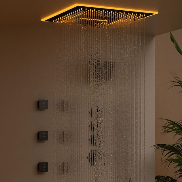 16 in. AuroraMist LED Shower 6-Spray Dual Ceiling Mount Fixed and Handheld Shower Head 2.5 GPM in Matte Black