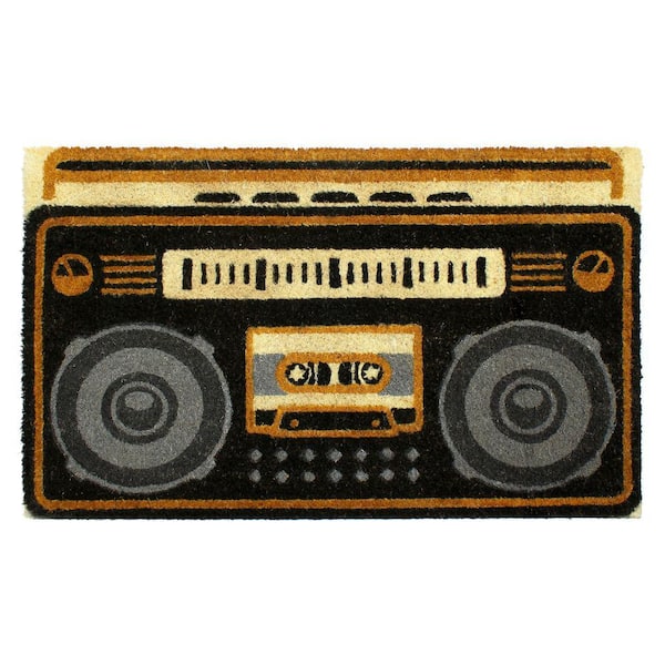 Unbranded Welcome Boom Box Black 18 in. W x 30 in. L  Coir Non-Slip Outdoor Door Mat