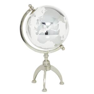 15 in. Silver Aluminum Decorative Globe with Tripod Base