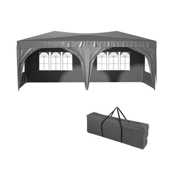 ITOPFOX 10 ft. x 20 ft. Outdoor Steel Event/Party Folding Tent Canopy and Gazebo with 6 Removable Sidewalls in Gray