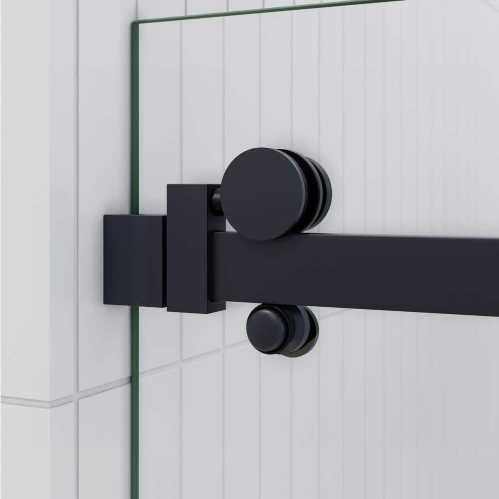 Astro Frameless Sliding Bathtub Door in Matte Black with Tempered Glass