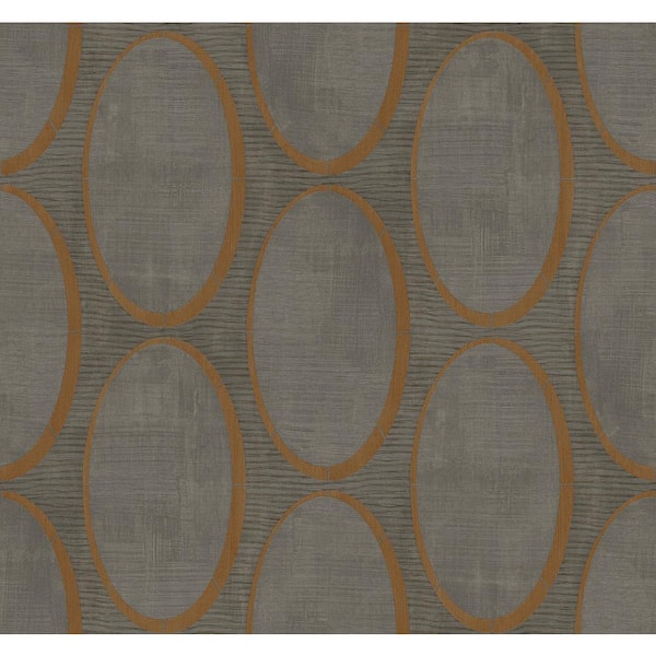 CASA MIA Casa Mia Distressed Oval Charcoal and Brown Paper Non-Pasted Strippable Wallpaper Roll (Cover 60.75 sq. ft.)
