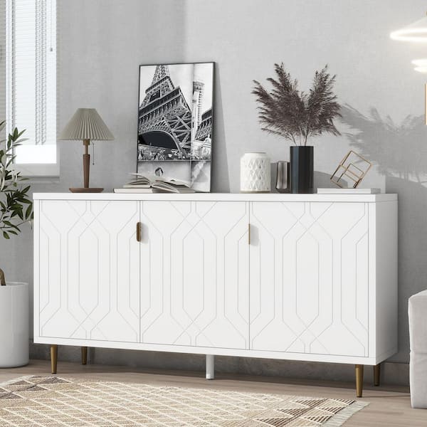 Unbranded 65 in. W x 15.7 in. D x 33.7 in. H White TV Stand Linen Cabinet with 2 Adjustable Shelves
