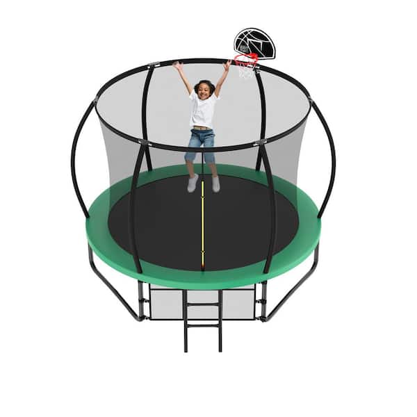 Sudzendf Green 10 ft. Outdoor Trampoline for Kids and Adults with Enclosure Net