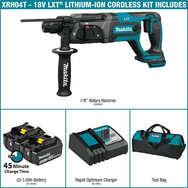 LXT Lithium-Ion 7/8 in. Cordless SDS-Plus Concrete/Masonry Rotary Hammer Drill Kit w/ (2) batteries 5.0Ah, Bag XRH04T - The Home Depot