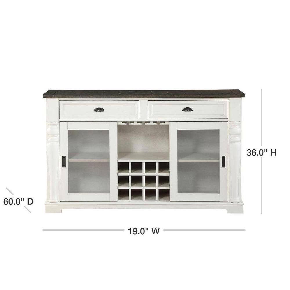 Ivory Mocha Transitional 60" Farmhouse Sideboard with Wine Storage