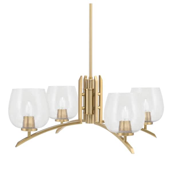 Unbranded Siena 27.5 in. 4-Light New Age Brass Chandelier with 6 in. Clear Bubble Glass Shade, No Bulbs Included
