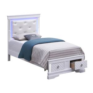 Verona Silver Champagne Wood Frame Twin Storage Bed with LED Accent Headboard