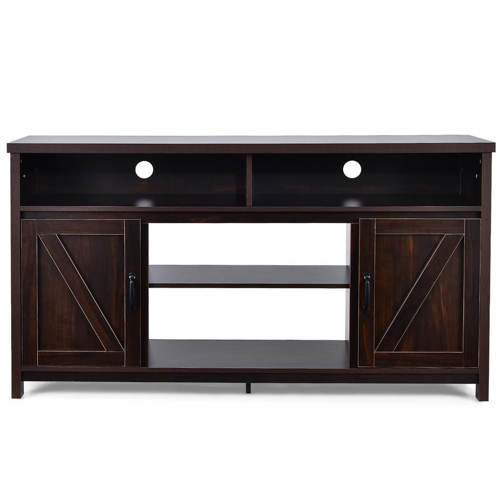 Coffee Brown 59'' Wood TV Stand with Fireplace Cabinet