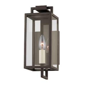 Beckham 4.75 in. 1-Light Textured Bronze Outdoor Wall Sconce with Clear Glass Shade