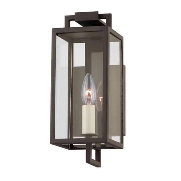 Troy Lighting Beckham 4.75 in. 1-Light Textured Bronze Outdoor Wall Sconce with Clear Glass Shade