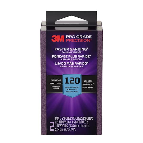 3M Pro Grade Precision 2 1/2 in. x 4-1/2 in. x 1 in. 120-Grit Medium Block Sanding Sponge (1-Pack)