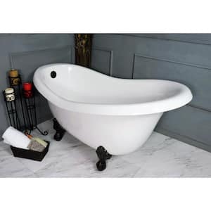60 in. AcraStone Acrylic Slipper Clawfoot Non-Whirlpool Bathtub in White with Large Ball and Claw Feet in Old Bronze