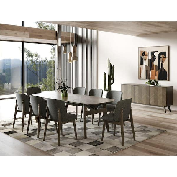 Modrest Costello Mid-Century Modern Grey and Wenge Fabric Side Chair (Set of 2)