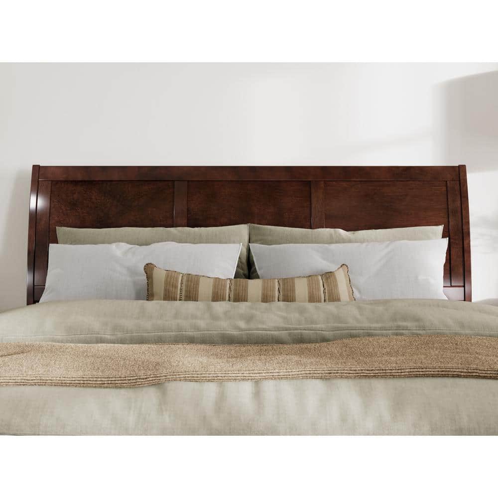 Valencia Walnut King Sleigh Platform Bed with Wood Headboard