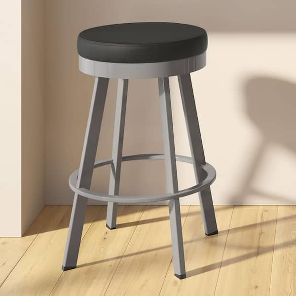 Amisco Swice 26 in. Black Faux Leather / Metallic Grey Backless Metal Swivel Counter Stool