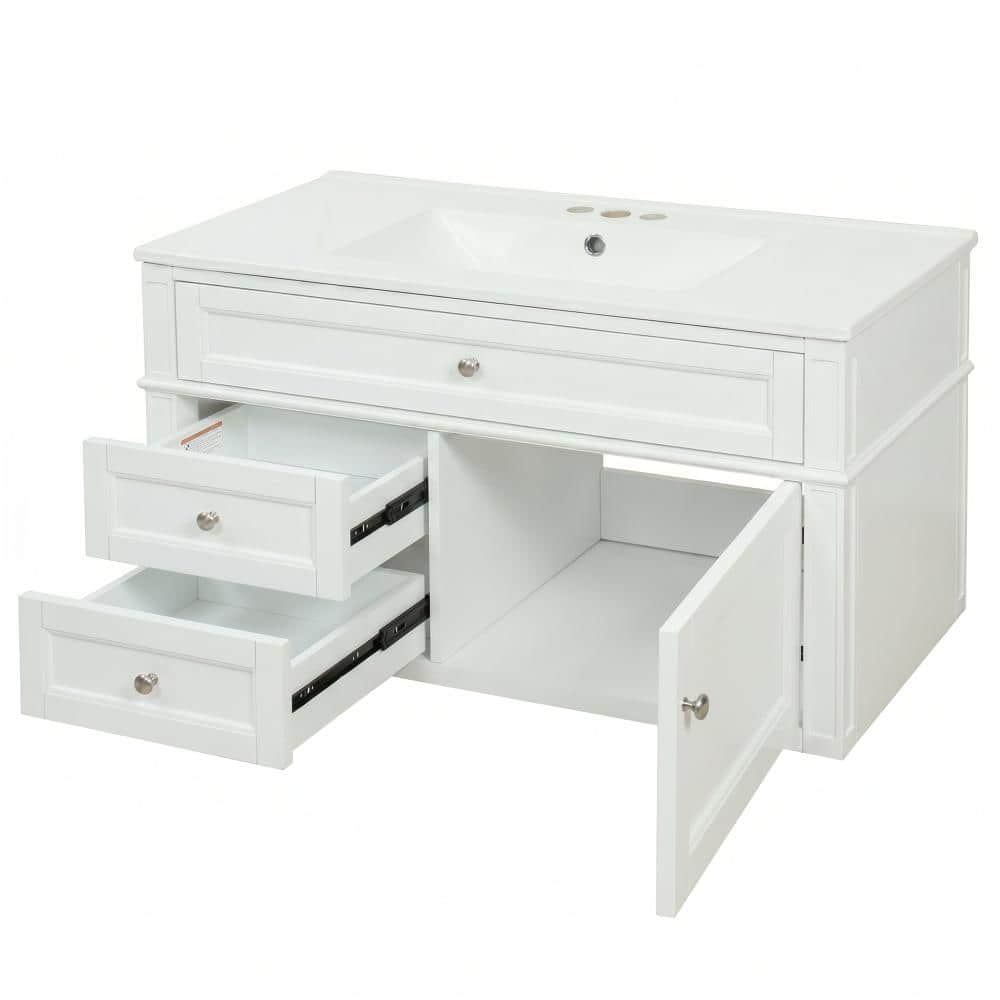 36 in. W x 18.3 in. D x 20 in. H Floating Bath Vanity in White with White Ceramic Top