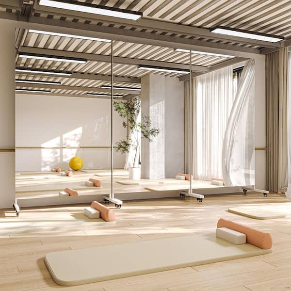 White 40 in. W x 79 in. H Rectangle Full Length Mirror on Wheels Home Gym Mirror 360° Swivel for Yoga Studio, Bedroom