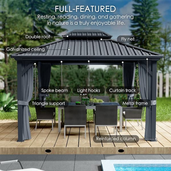 KOZYARD Caesar 12 ft. x 16 ft. Dark Brown Double Roof Permanent