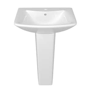 24 in. W x 19 in. D Vitreous China Vessel U Shape Pedestal Combo Bathroom Sink in White with Overflow Drain