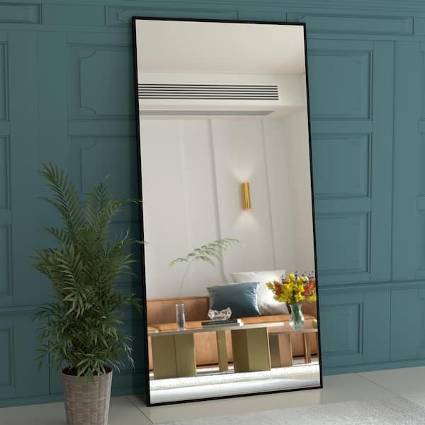 Seafuloy Stylish 28 in. W x 71 in. H Oversized Mirror Floor Mirror Rectangular Metal Frames for Bedroom Dressing Room in Black