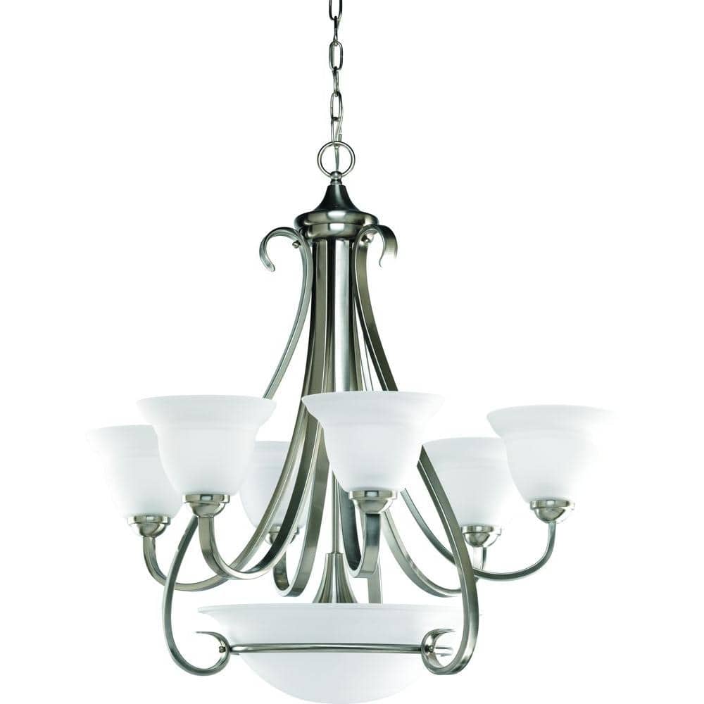 Torino Collection 6-Light Brushed Nickel Etched Glass Transitional Chandeli