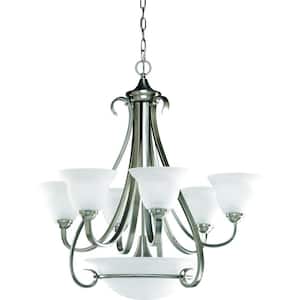 Torino Collection 6-Light Brushed Nickel Etched Glass Transitional Chandelier Light