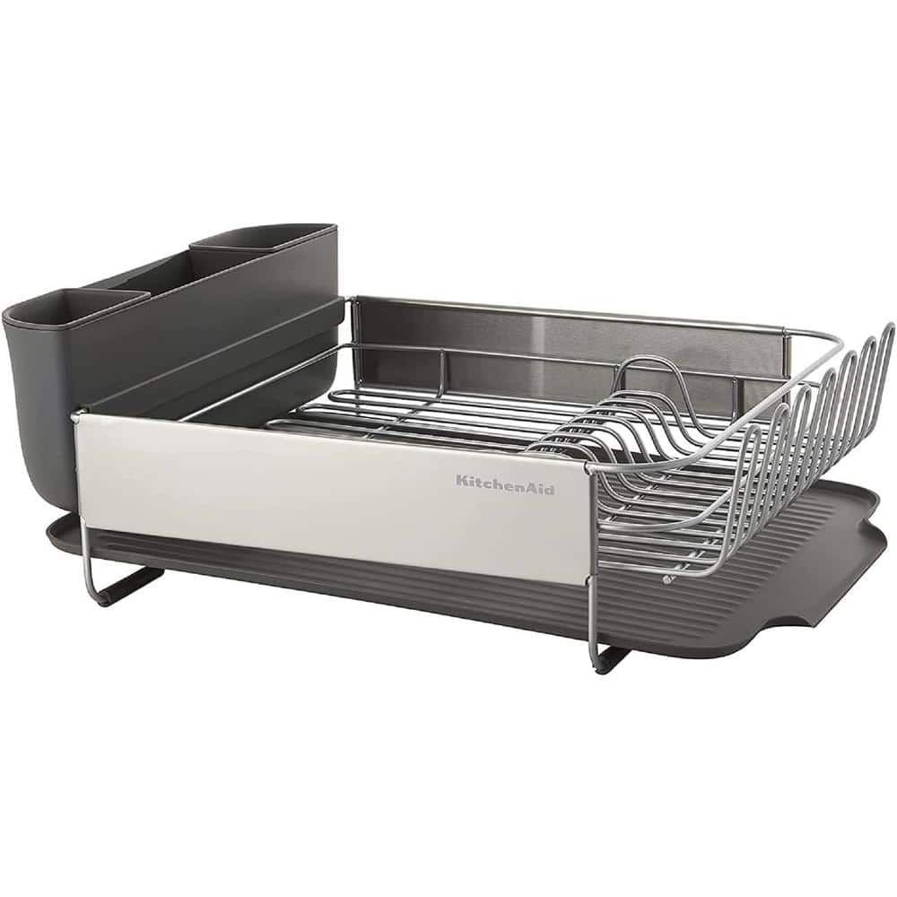 Large Capacity Stainless Steel Countertop Dish Rack with Removable Flatware