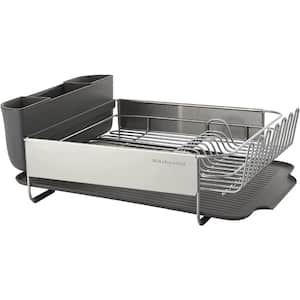Large Capacity Stainless Steel Countertop Dish Rack with Removable Flatware Caddy