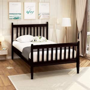 Brown Twin Size Wood Platform Bed with Wood Slat Support