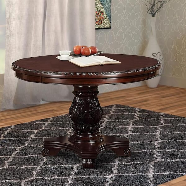 Traditional Dark Cherry Brown Round Dining Table